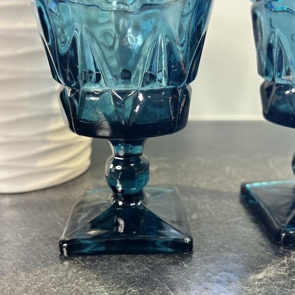 Colony By Indiana Glass Park Lane Blue Glass Water Goblet 5.5" Set Of 2 - Picture 4 of 6